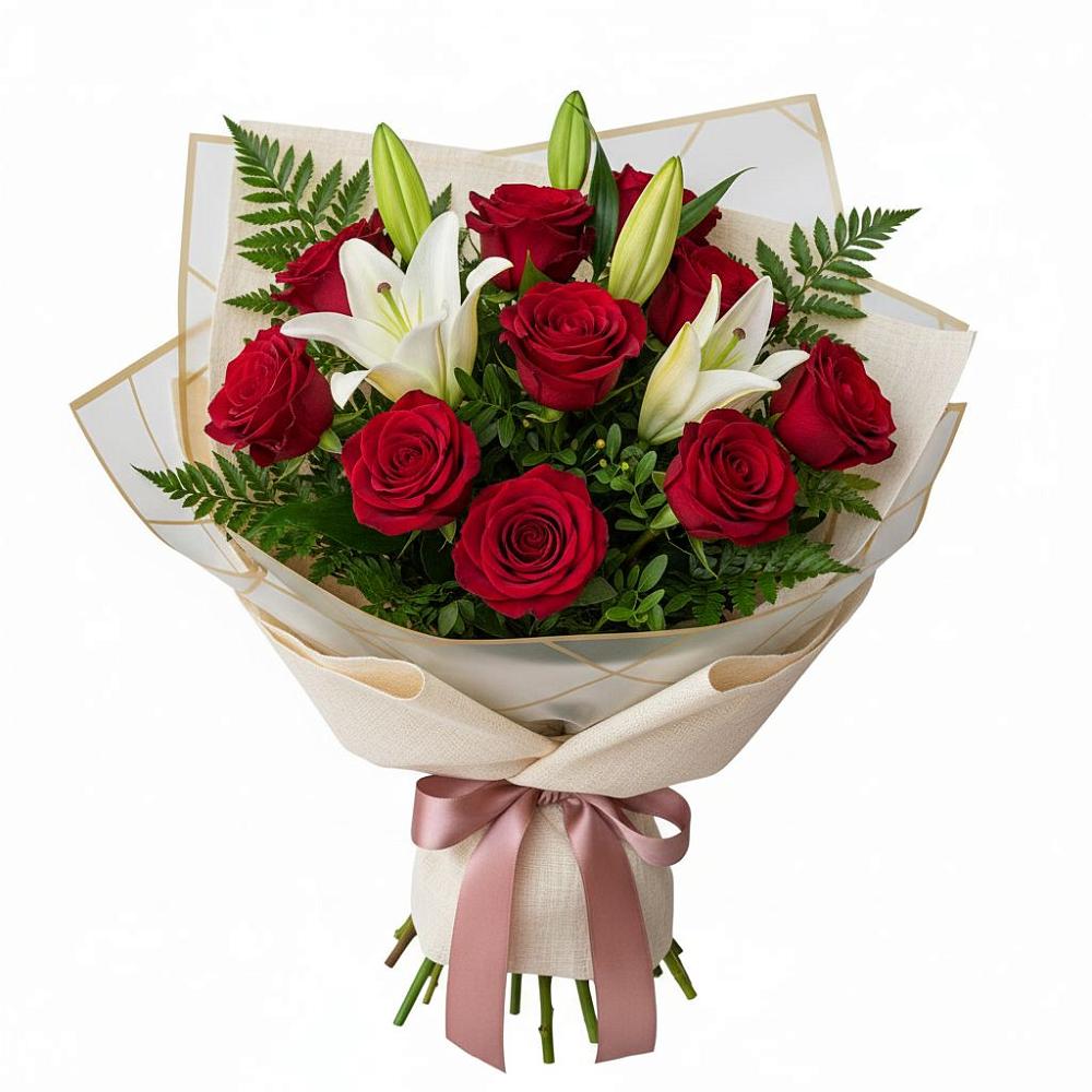 Букет высокая поэзия в Шексне Букет цветов из: Лилии и Розы в Шексне