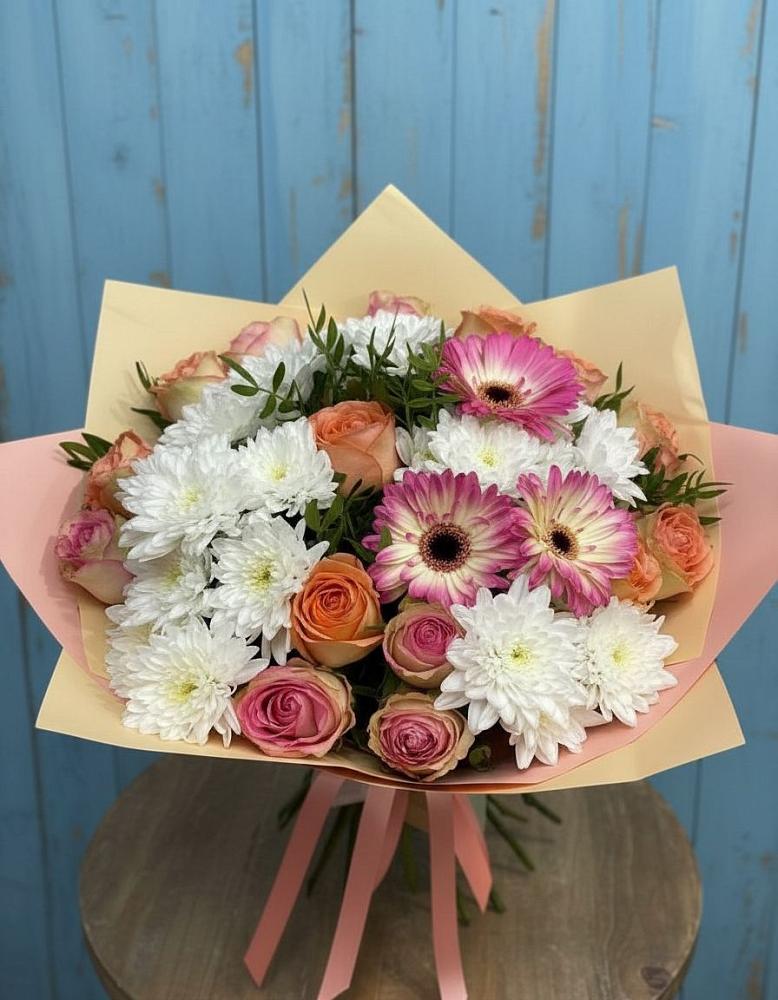 Букет гармония природы в Шексне Букет цветов из: Розы, Герберы и Хризантемы в Шексне